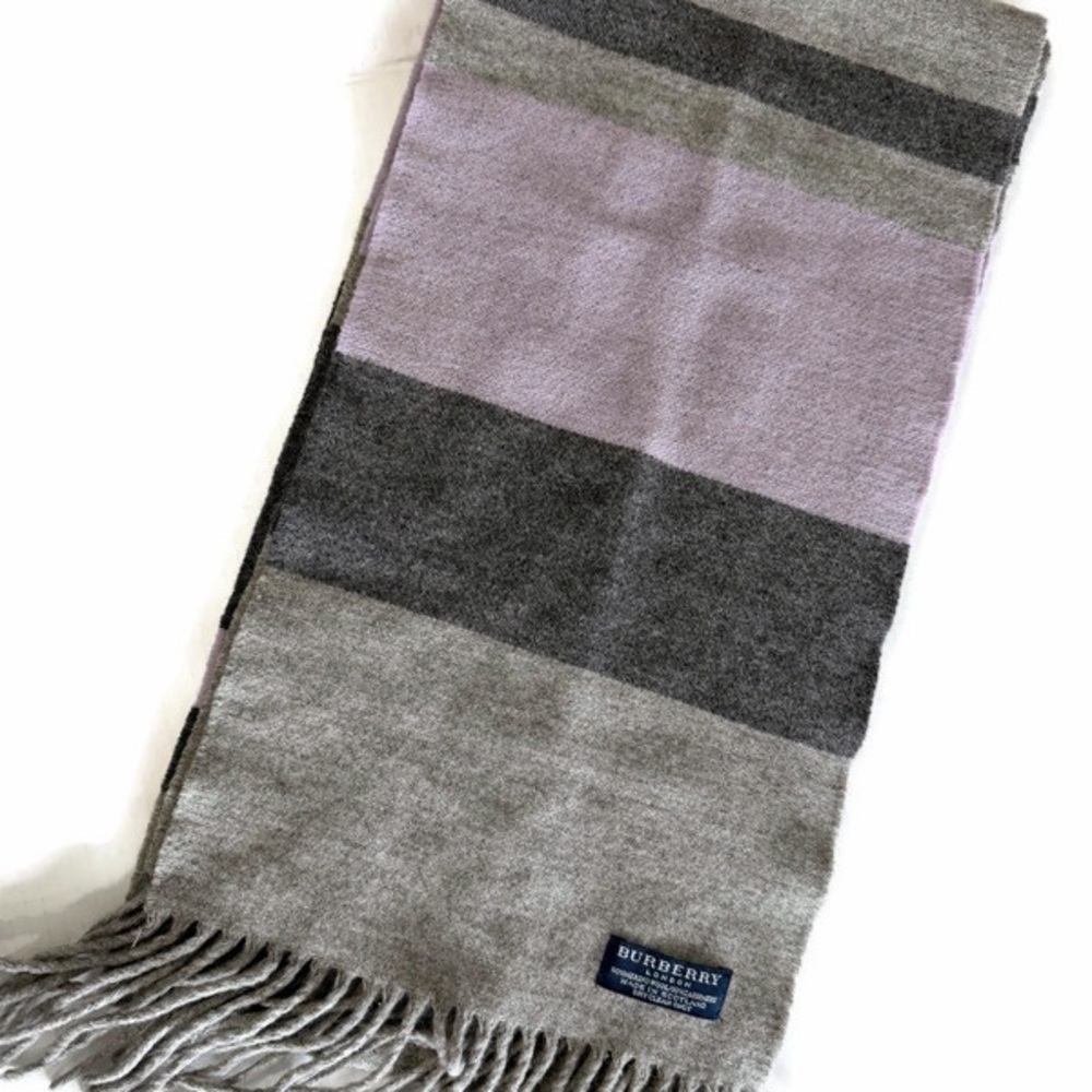 Burberry Gray and Purple Merino Wool and Cashmere Scarf